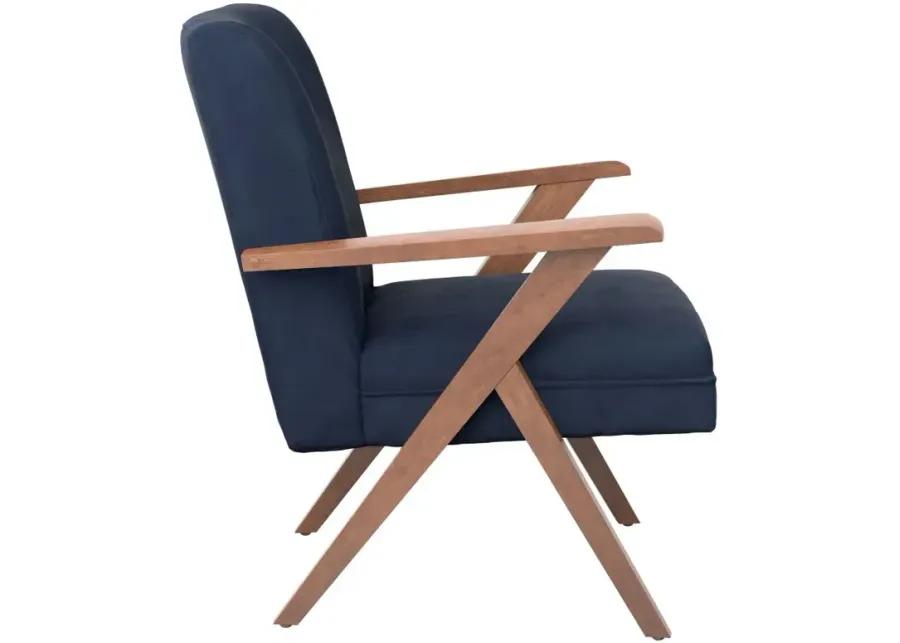 Aaliyah Wooden Arms Accent Chair Dark Blue And Walnut