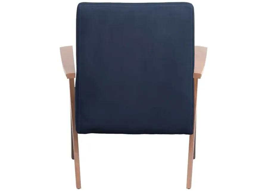 Aaliyah Wooden Arms Accent Chair Dark Blue And Walnut