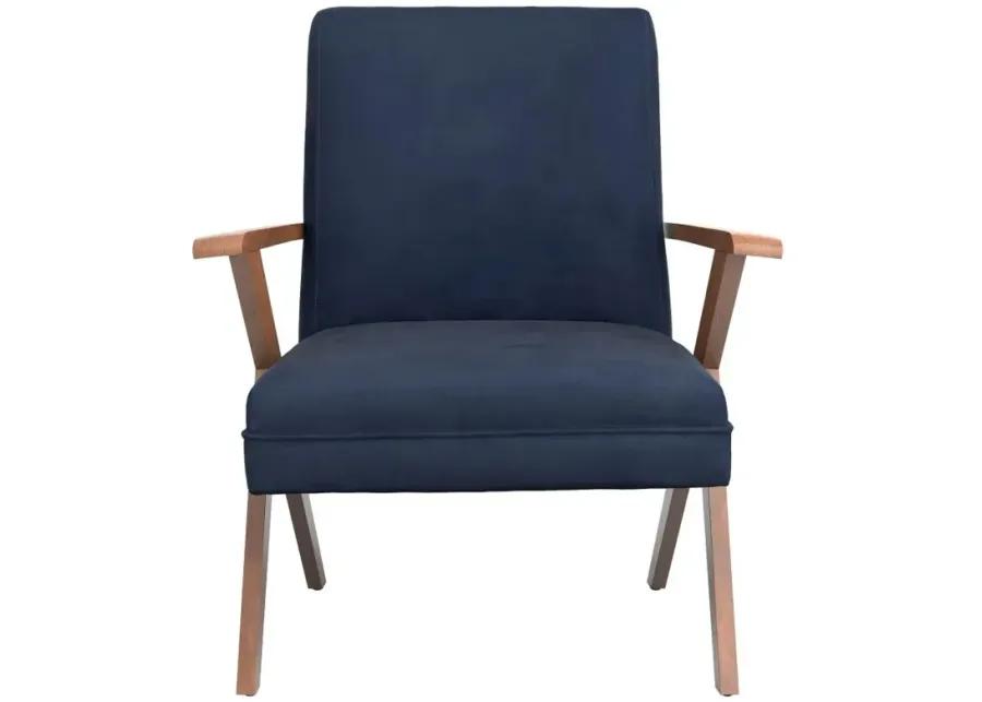 Aaliyah Wooden Arms Accent Chair Dark Blue And Walnut