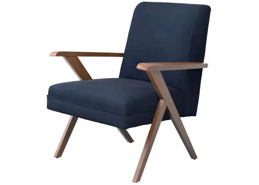 Aaliyah Wooden Arms Accent Chair Dark Blue And Walnut