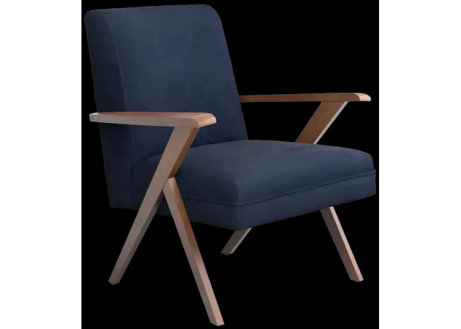 Aaliyah Wooden Arms Accent Chair Dark Blue And Walnut