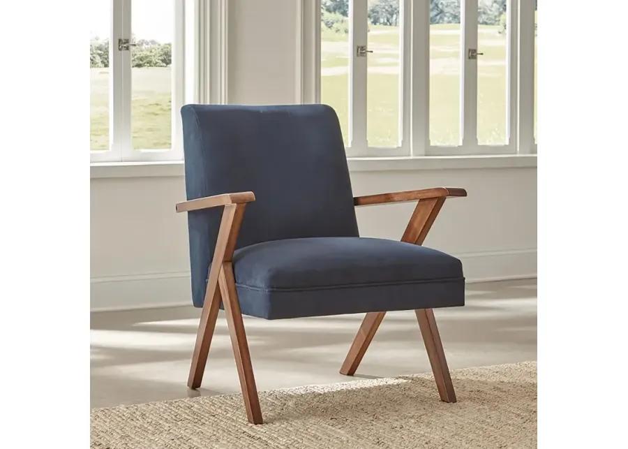 Aaliyah Wooden Arms Accent Chair Dark Blue And Walnut