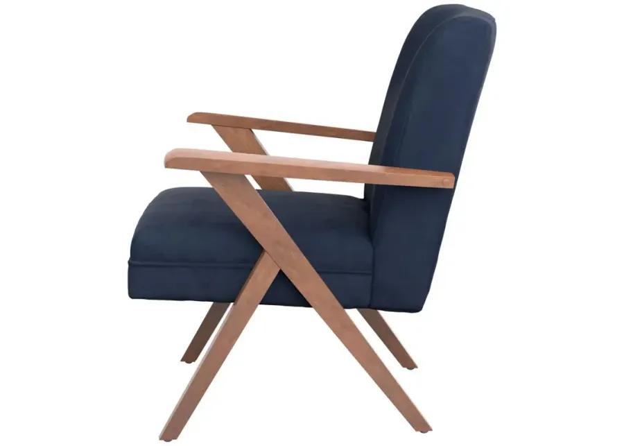 Aaliyah Wooden Arms Accent Chair Dark Blue And Walnut