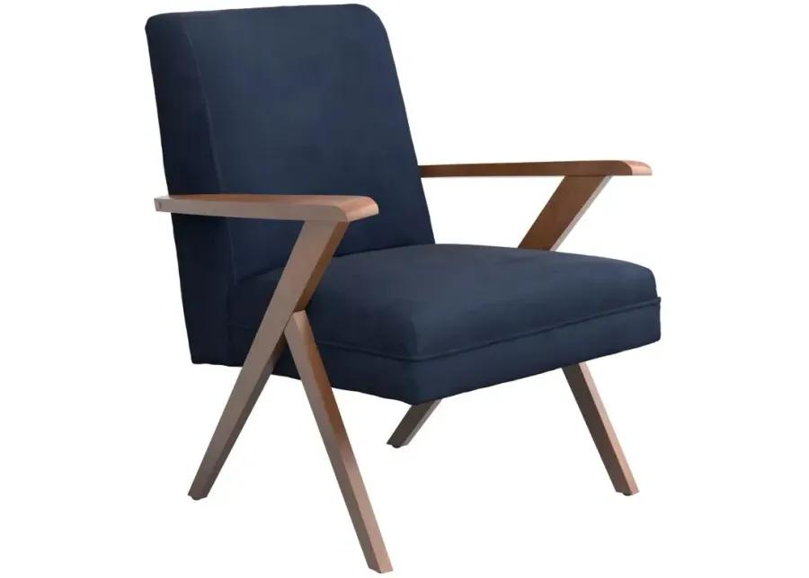 Aaliyah Wooden Arms Accent Chair Dark Blue And Walnut