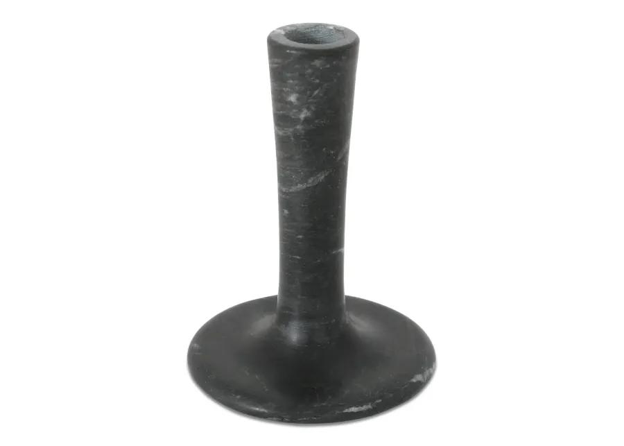 East Tall Candle Holder Black Veined Marble