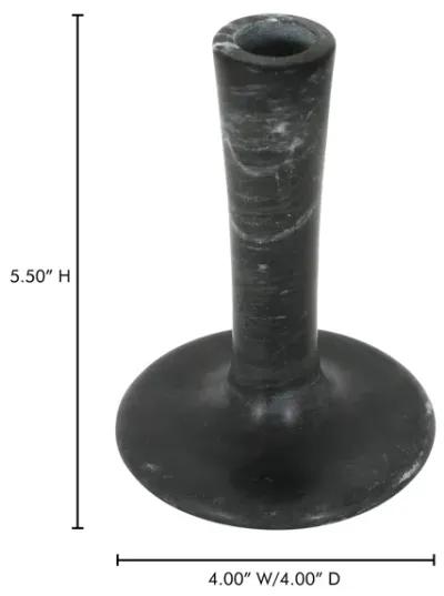 East Tall Candle Holder Black Veined Marble