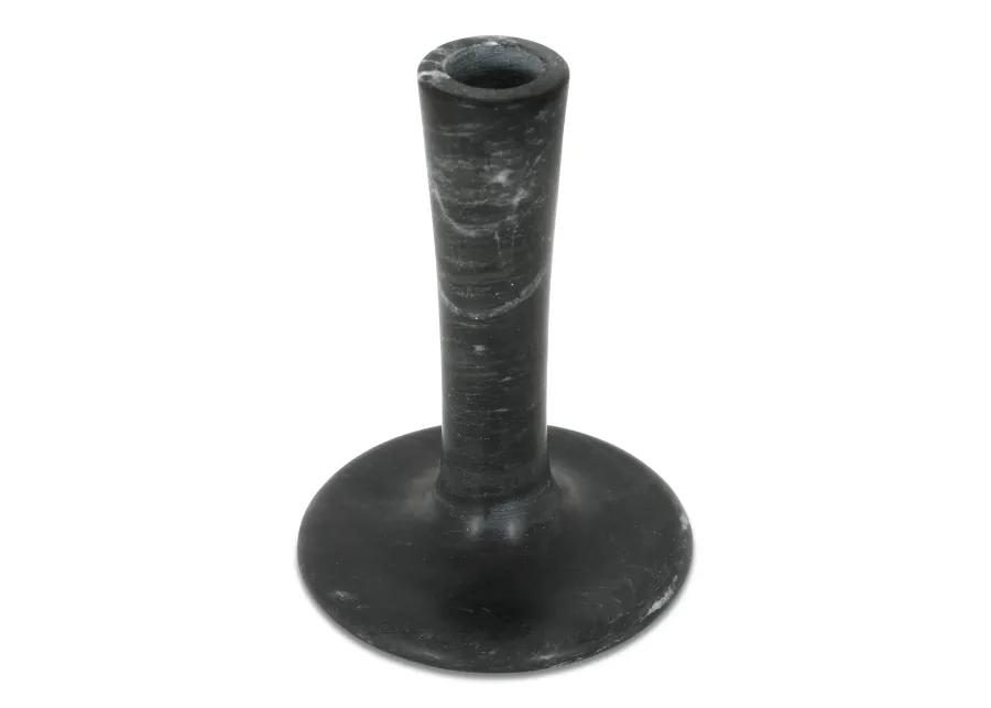 East Tall Candle Holder Black Veined Marble