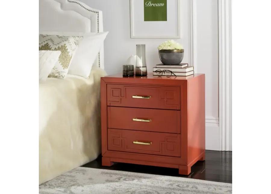 RAINA THREE DRAWER GREEK KEY NIGHT STAND 