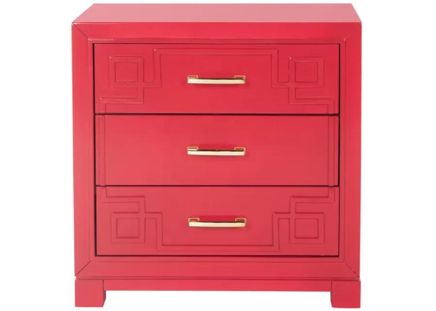 RAINA THREE DRAWER GREEK KEY NIGHT STAND 