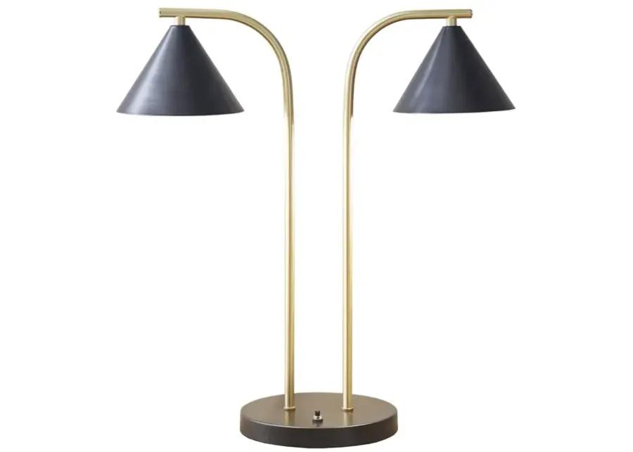 INK+IVY Bower Black/Gold 2-Light Metal Table Lamp with Chimney Shades