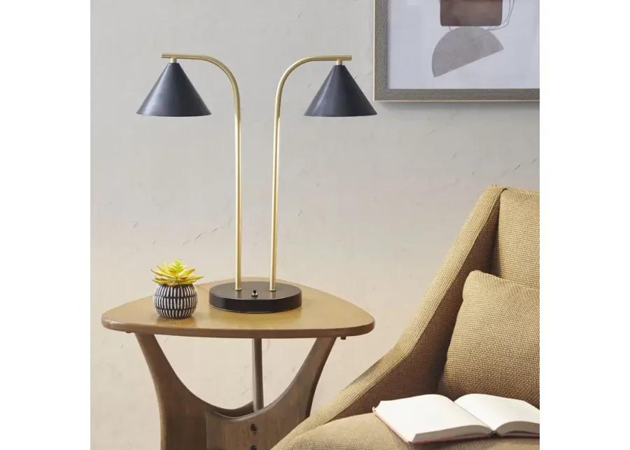 INK+IVY Bower Black/Gold 2-Light Metal Table Lamp with Chimney Shades