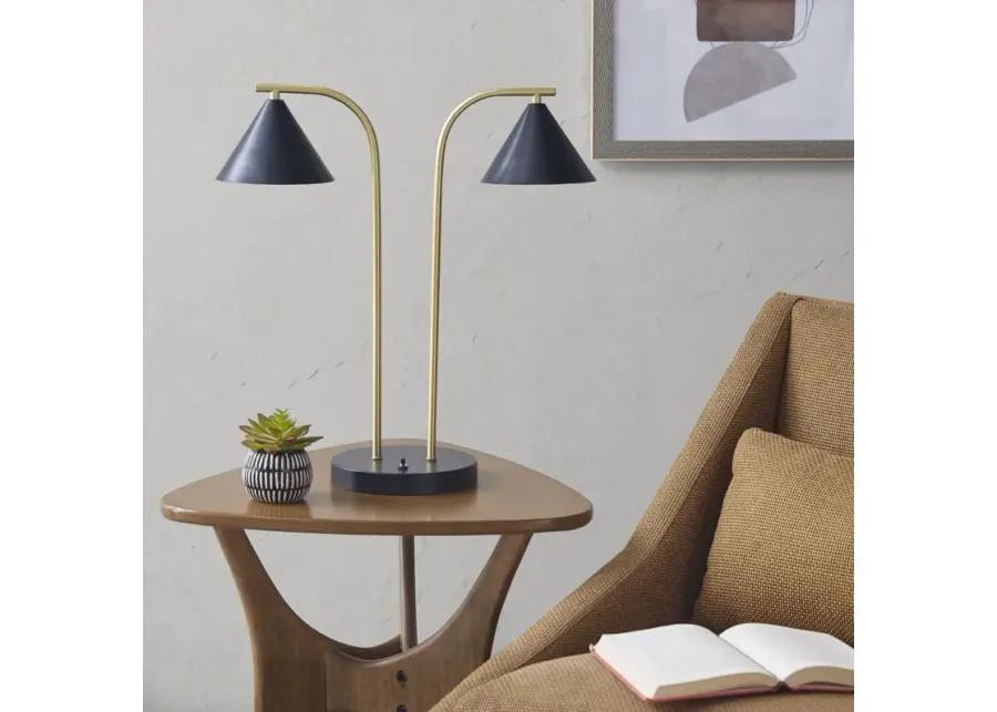 INK+IVY Bower Black/Gold 2-Light Metal Table Lamp with Chimney Shades