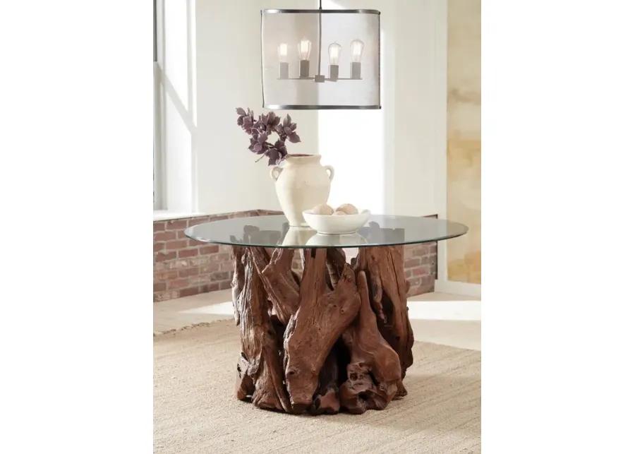 Asbury Round Glass Top Dining Table Clear and Natural Teak