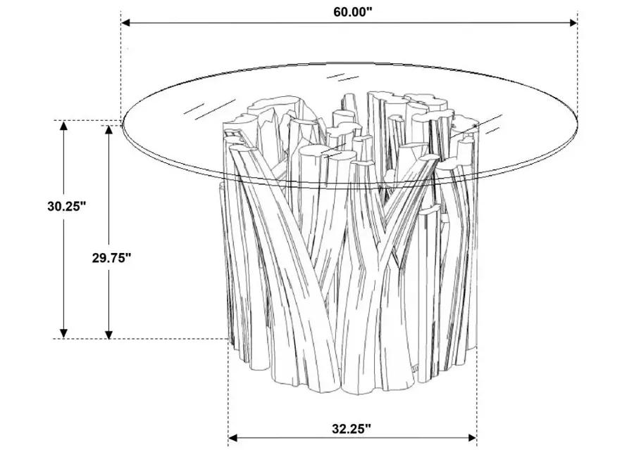 Asbury Round Glass Top Dining Table Clear and Natural Teak