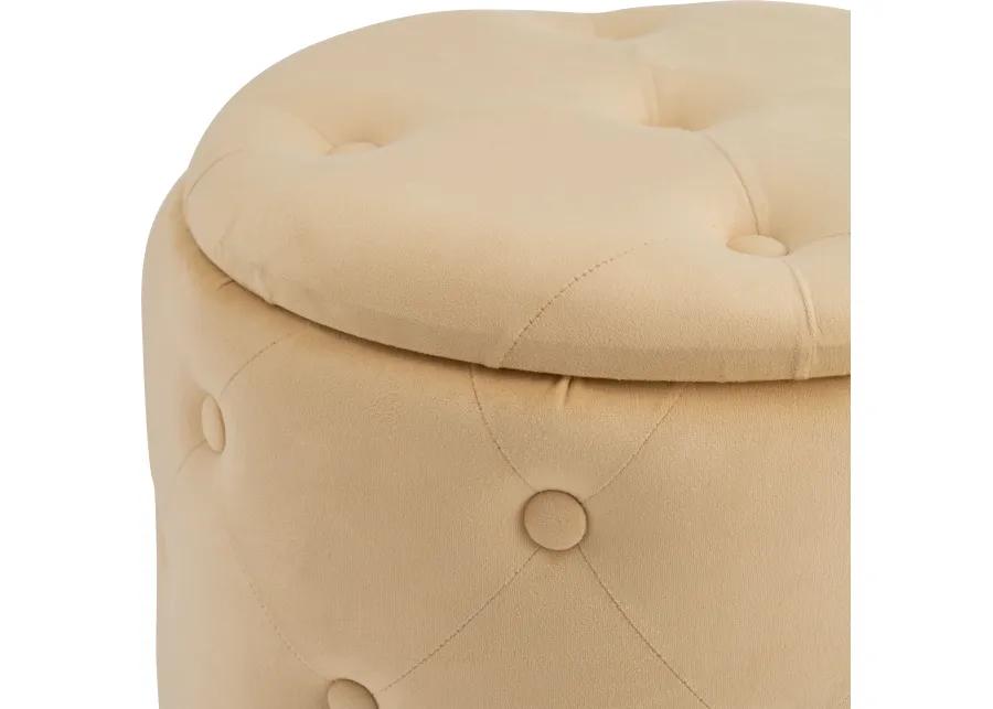 S/2 14/17"  Tufted Storage Ottoman, Nude - Set of 2