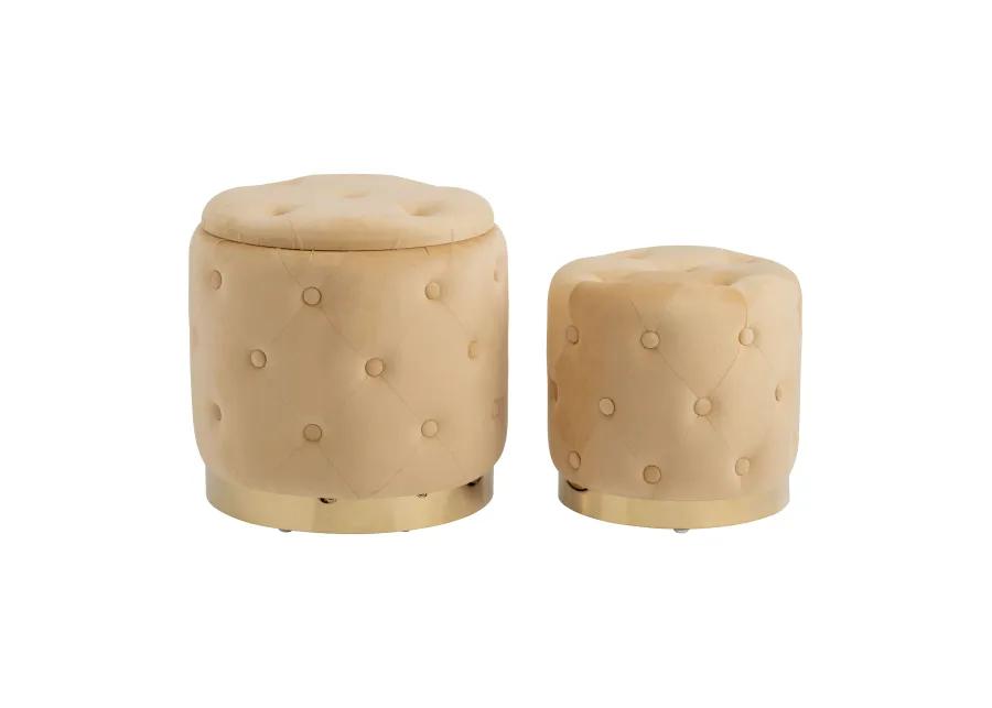 S/2 14/17"  Tufted Storage Ottoman, Nude - Set of 2