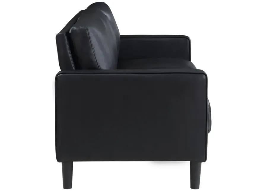 Ruth Upholstered Track Arm Faux Leather Sofa Black