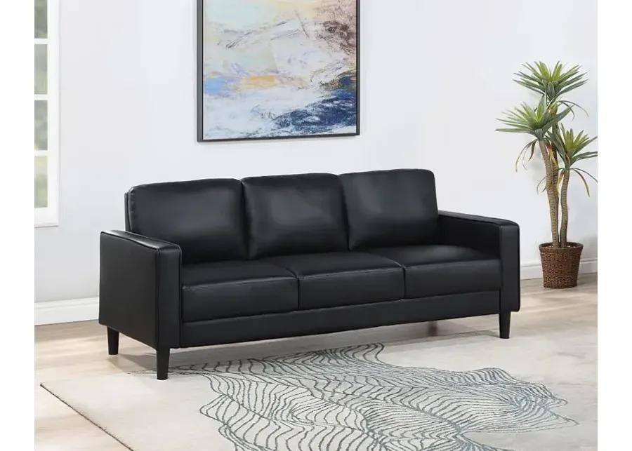 Ruth Upholstered Track Arm Faux Leather Sofa Black