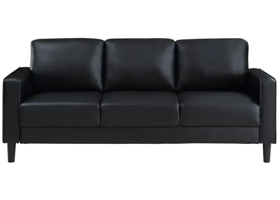 Ruth Upholstered Track Arm Faux Leather Sofa Black