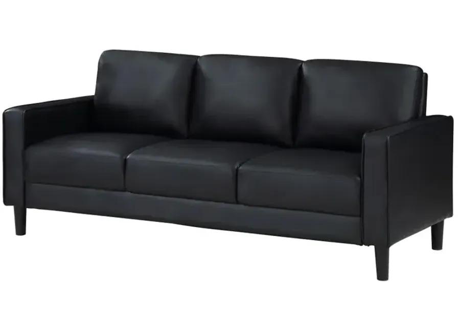 Ruth Upholstered Track Arm Faux Leather Sofa Black