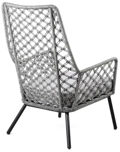 Marco Indoor Outdoor Steel Lounge Chair with Grey Rope and Grey Cushion