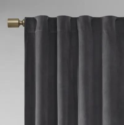 510 Design Colt Charcoal Room Darkening Poly Velvet Rod Pocket/Back Tab Curtain Panel Pair