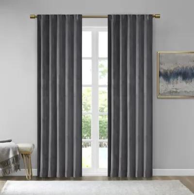 510 Design Colt Charcoal Room Darkening Poly Velvet Rod Pocket/Back Tab Curtain Panel Pair