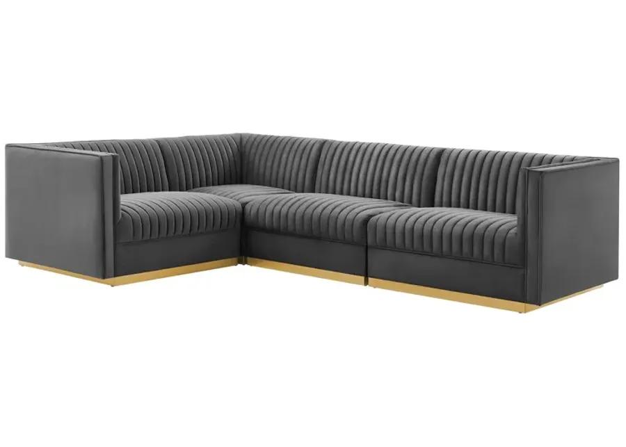 Sanguine Channel Tufted Performance Velvet 4-Piece Left-Facing  Sectional