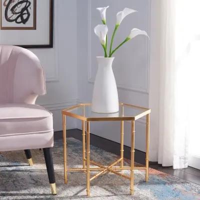 KERRI GOLD LEAF MIRROR TOP ACCENT TABLE