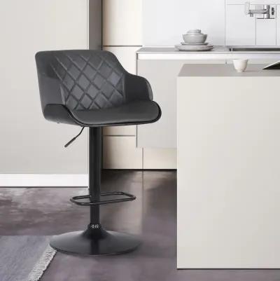 Toby Grey Faux Leather Adjustable Height Swivel Black Wood and Metal Bar Stool