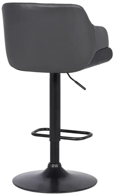 Toby Grey Faux Leather Adjustable Height Swivel Black Wood and Metal Bar Stool