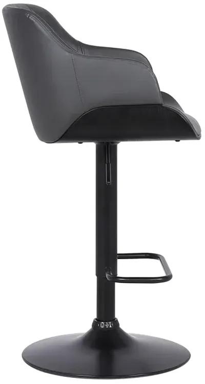 Toby Grey Faux Leather Adjustable Height Swivel Black Wood and Metal Bar Stool