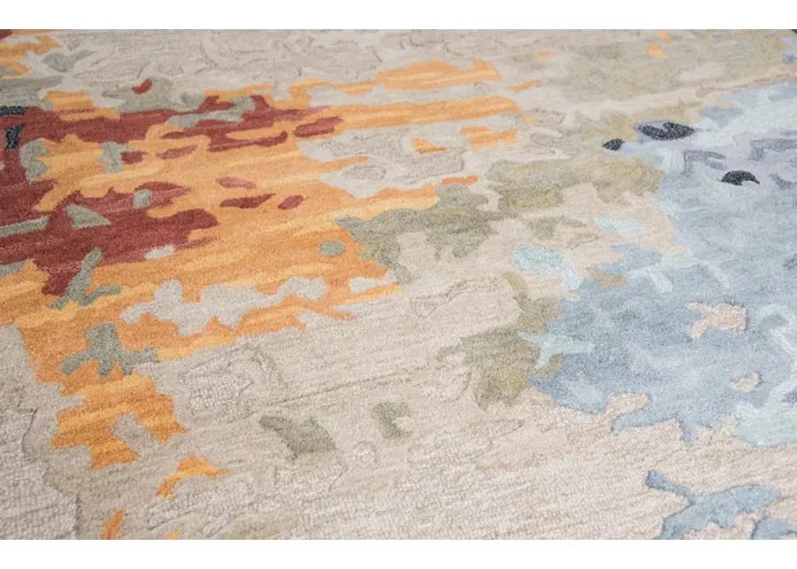 Mod Tan/Multi Abstract Wool/Tencel 2'6" x 8' Runner Rug