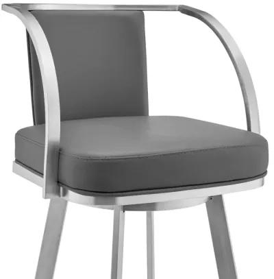 Sandringham 26" Gray Faux Leather and Brushed Stainless Steel Swivel Bar Stool