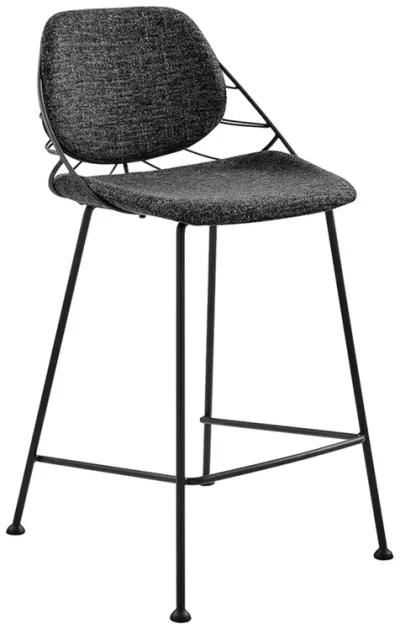 Linnea-C Counter Stool In Black Fabric with Matte Black Frame and Legs - Set Of 2