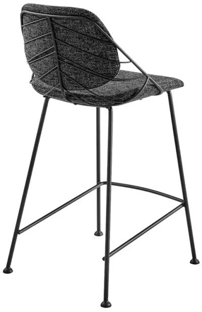 Linnea-C Counter Stool In Black Fabric with Matte Black Frame and Legs - Set Of 2