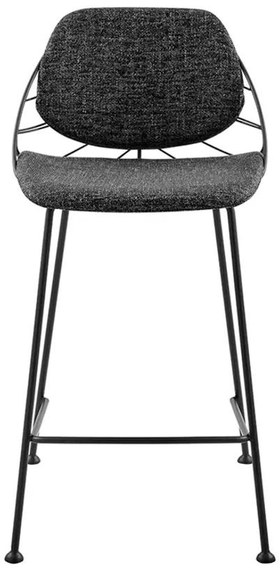 Linnea-C Counter Stool In Black Fabric with Matte Black Frame and Legs - Set Of 2