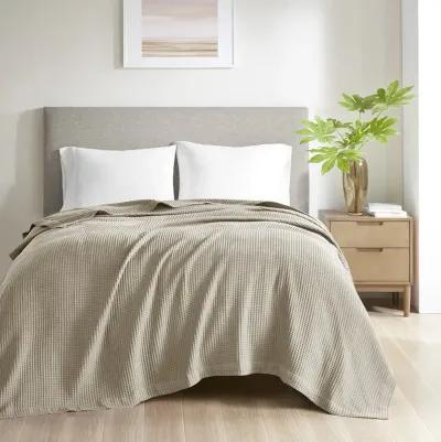 Beautyrest Cotton Waffle Weave Khaki Cotton Blanket