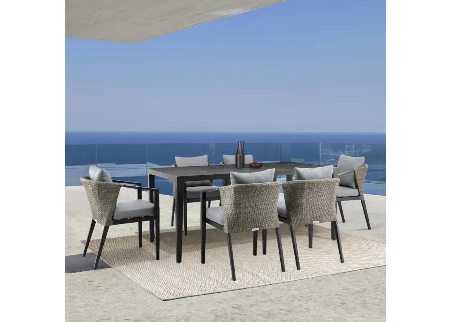 Aileen Outdoor Patio 7-Piece Dining Table Set in Aluminum and Wicker with Gray Cushions