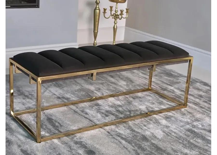 Lorena Tufted Cushion Bench Dark Grey and Gold