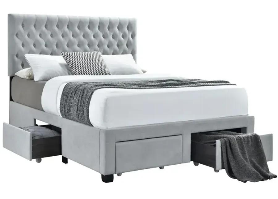 Soledad Full 4-drawer Button Tufted Storage Bed Light Grey