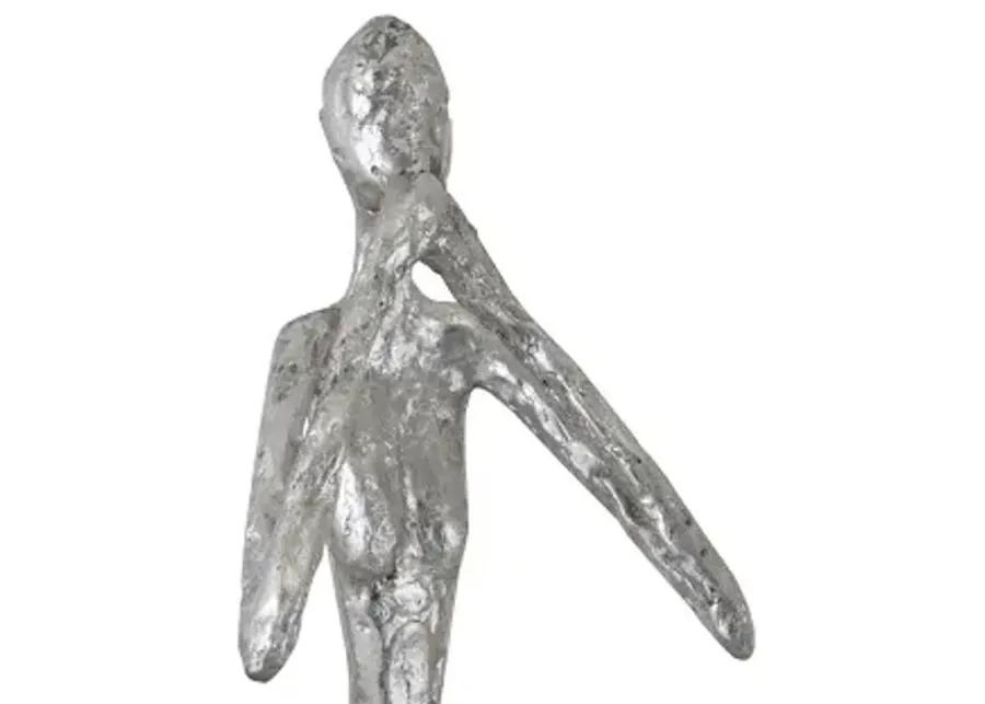 speak no evil slender sculpture, small, resin, silver leaf