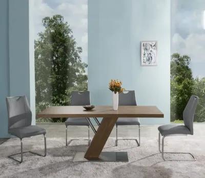 Bravo Contemporary Dining Chair in Gray Faux Leather and Brushed Stainless Steel Finish - Set of 2