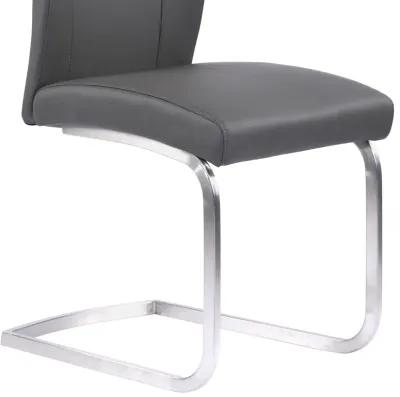 Bravo Contemporary Dining Chair in Gray Faux Leather and Brushed Stainless Steel Finish - Set of 2