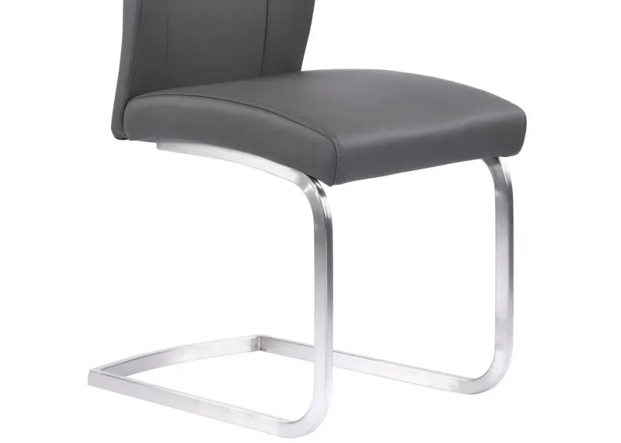 Bravo Contemporary Dining Chair in Gray Faux Leather and Brushed Stainless Steel Finish - Set of 2