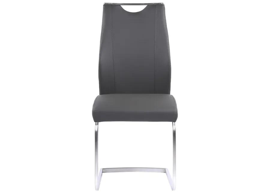 Bravo Contemporary Dining Chair in Gray Faux Leather and Brushed Stainless Steel Finish - Set of 2