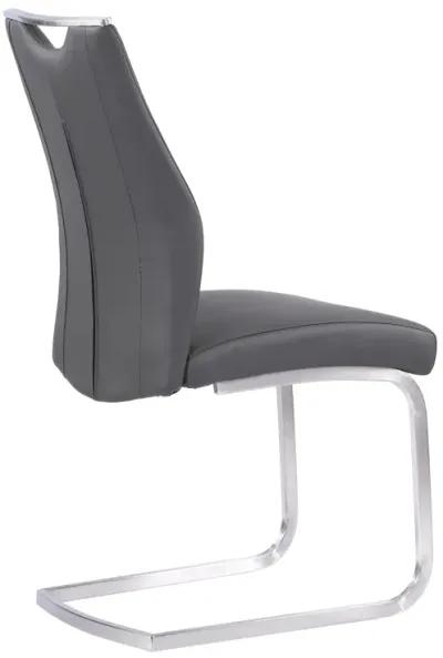 Bravo Contemporary Dining Chair in Gray Faux Leather and Brushed Stainless Steel Finish - Set of 2