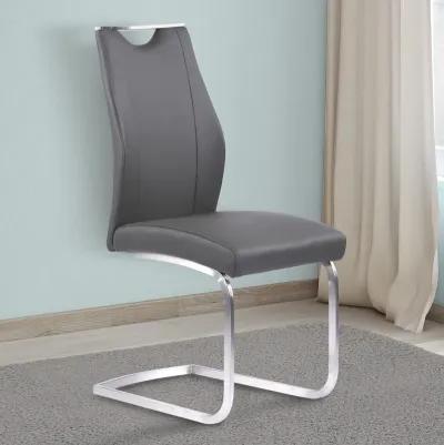 Bravo Contemporary Dining Chair in Gray Faux Leather and Brushed Stainless Steel Finish - Set of 2