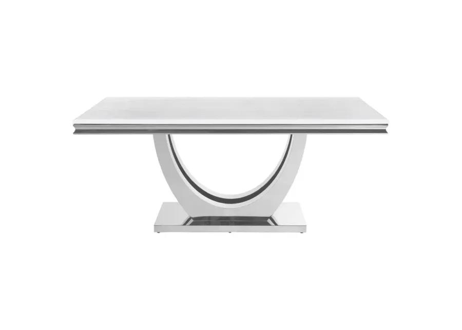 Kerwin Rectangle Faux Marble Top Dining Table White and Chrome