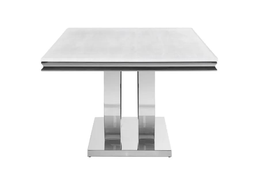 Kerwin Rectangle Faux Marble Top Dining Table White and Chrome